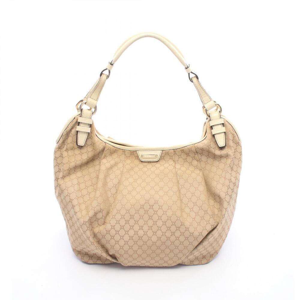 Celine Macadam Shoulder Bag Canvas Leather Beige Ivory Tan White